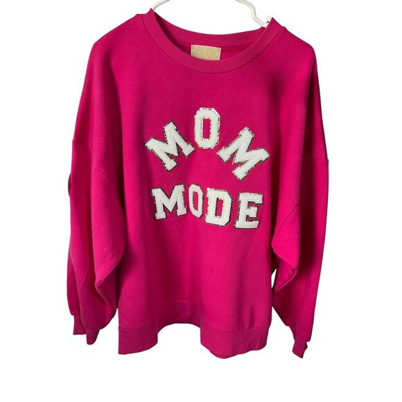 Mom Mode Crewneck Sweatshirt By Judith March With Sequin Letters & Tiger Patch H - Picture 1 of 12